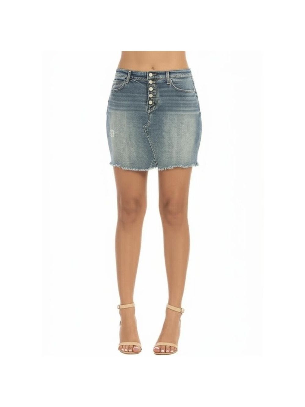 Kensie Jeans Frayed Mini Skirt Women’s Size 6/28 Light Blue Distressed Buttons